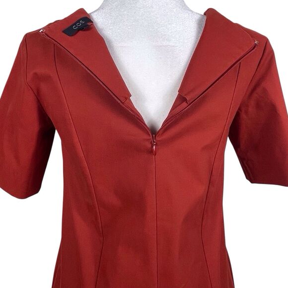 COS A-Line Cotton Twill Dress Size 4 Short Sleeve Burnt Orange Terracotta EUC - Picture 12 of 16